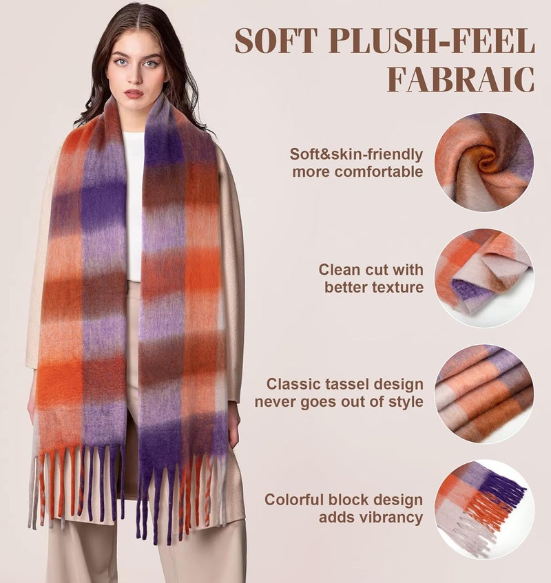 YSense Womens Winter Scarf Chunky Oversized Plaid Thick Blanket Scarf Big Coloured Warm Shawl Wrap - Image 5